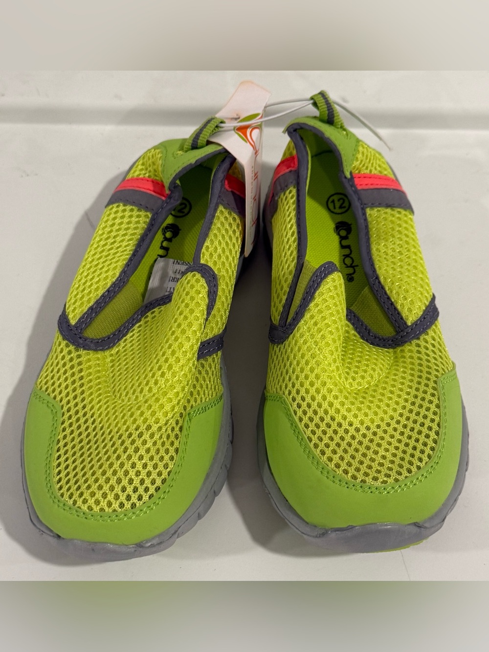 Launch Kids Water Shoes Size 12 Lime Green Gray Pink Mesh Slip On NWT